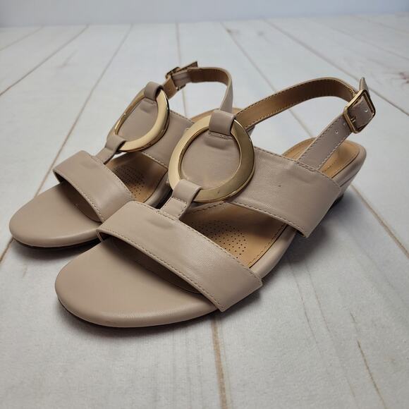 Comfortview nude Rosetta mini wedge sandals wide width - Picture 1 of 5